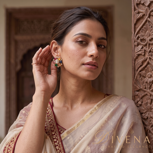 Floral Stud Earrings – Divena handcrafted Indian jewellery