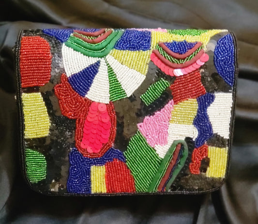 Multicolour Beaded Clutch Bag