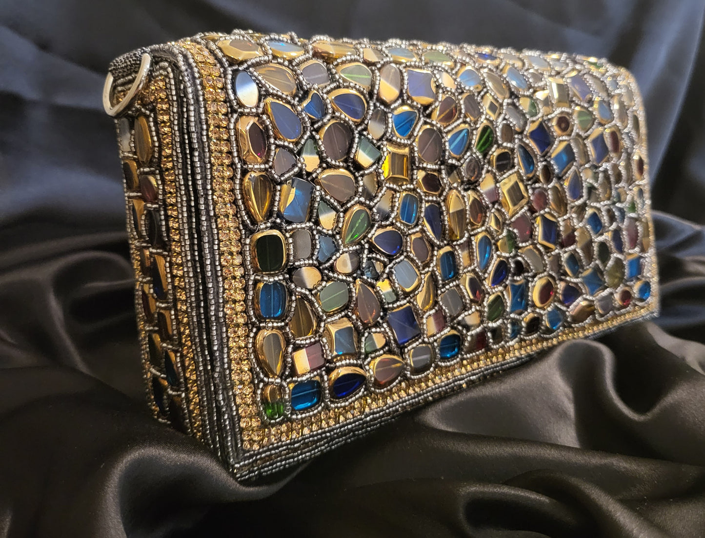 Multicolour Stone Studded Handcrafted Clutch Bag