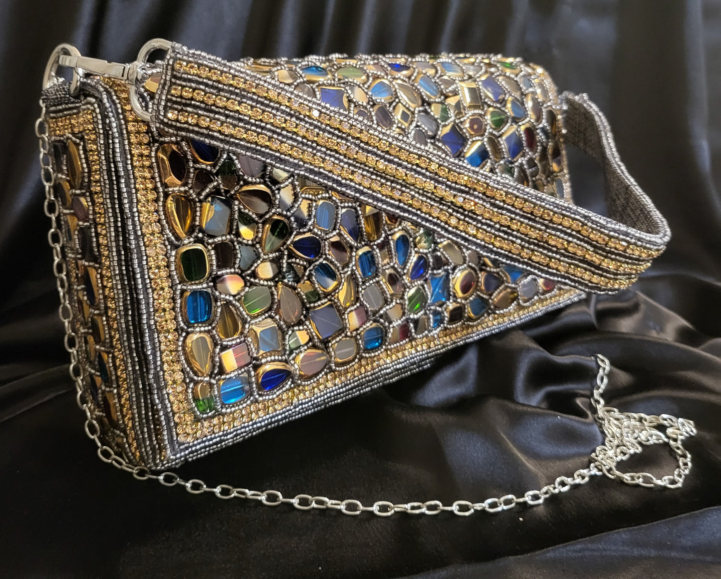 Multicolour Stone Studded Handcrafted Clutch Bag