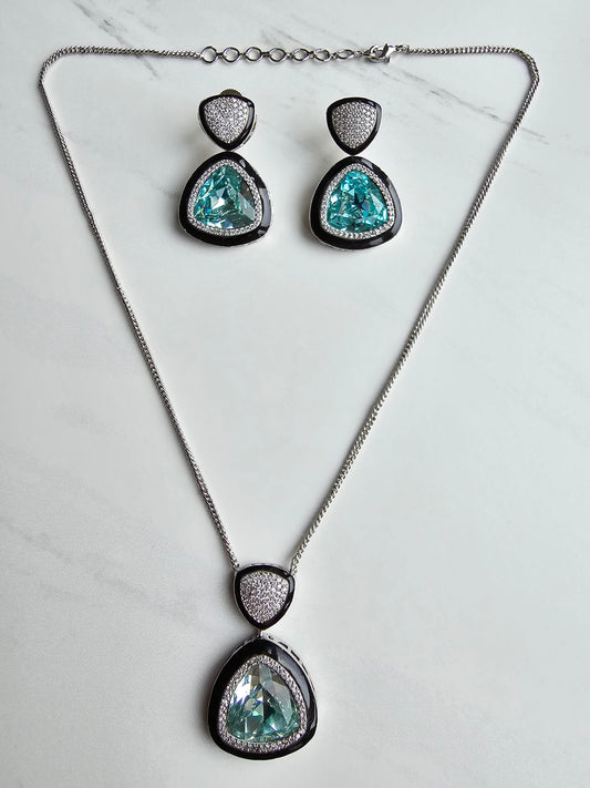 Naomi Crystal Pendant Set With Black Enamel