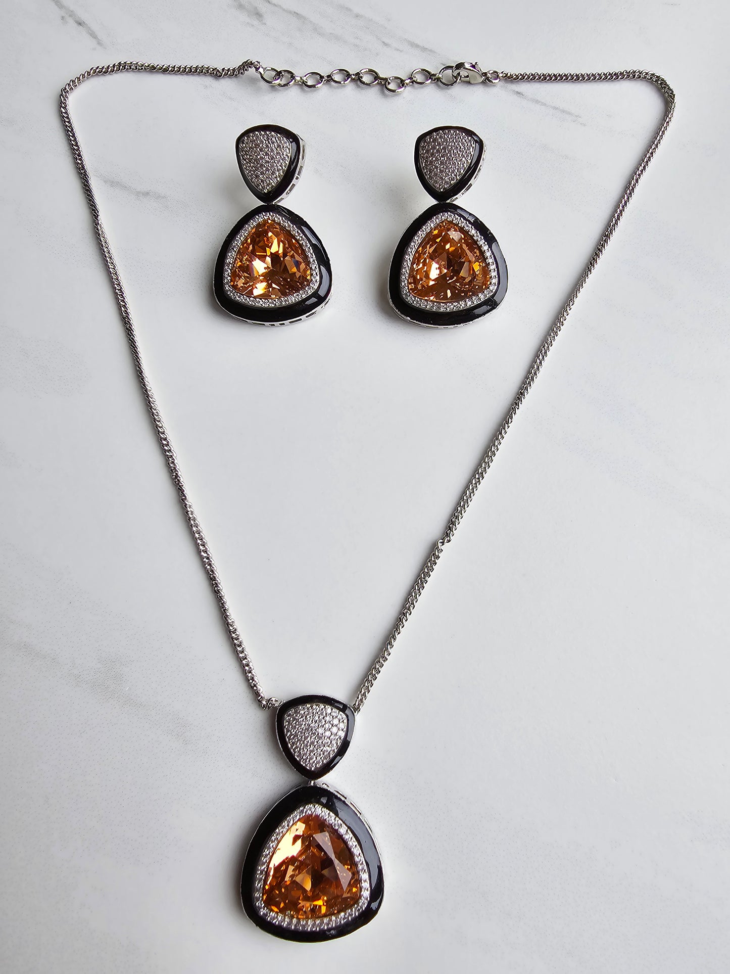 Naomi Crystal Pendant Set With Black Enamel