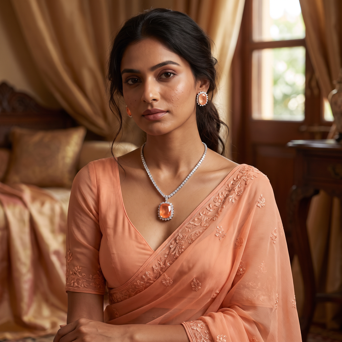 Phoenix Doublet Stone AD Necklace with  Doublet Studs
