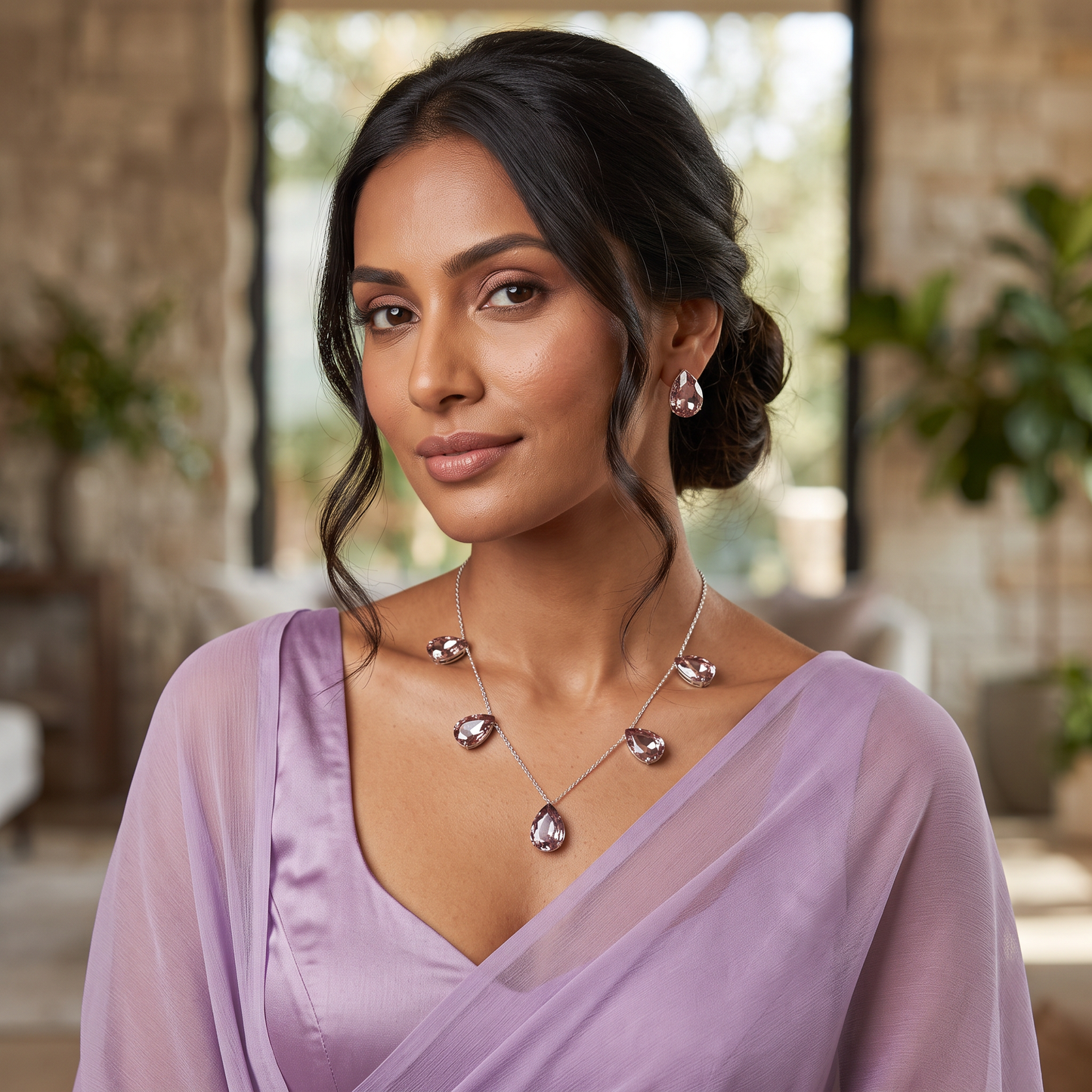 Mildred Crystal Tear Drop Necklace Set