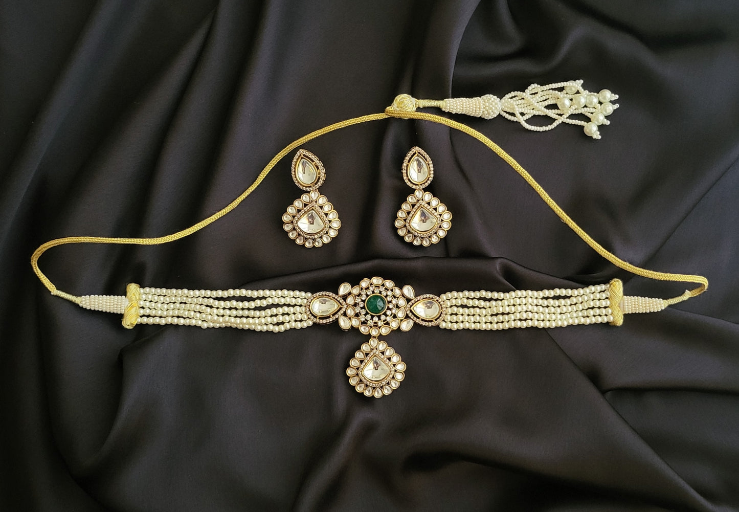 Zariah Polki Pearl Choker Necklace Set