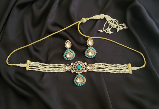 Zariah Polki Pearl Choker Necklace Set