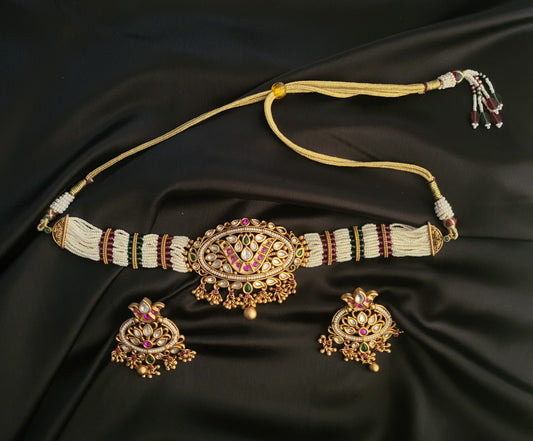 Premium Pachi Kundan Choker Necklace Set