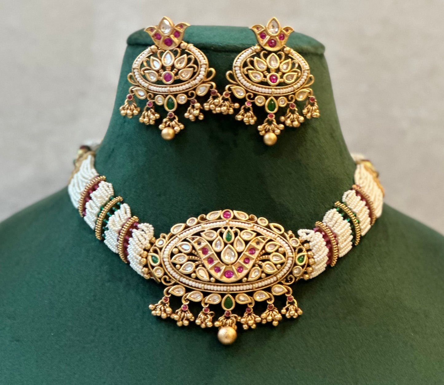 Premium Pachi Kundan Choker Necklace Set