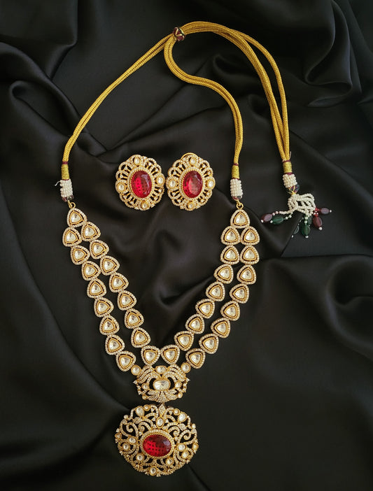 Premium celebrity Inspired Uncut Polki Kundan with Doublet Stone Necklace  Set