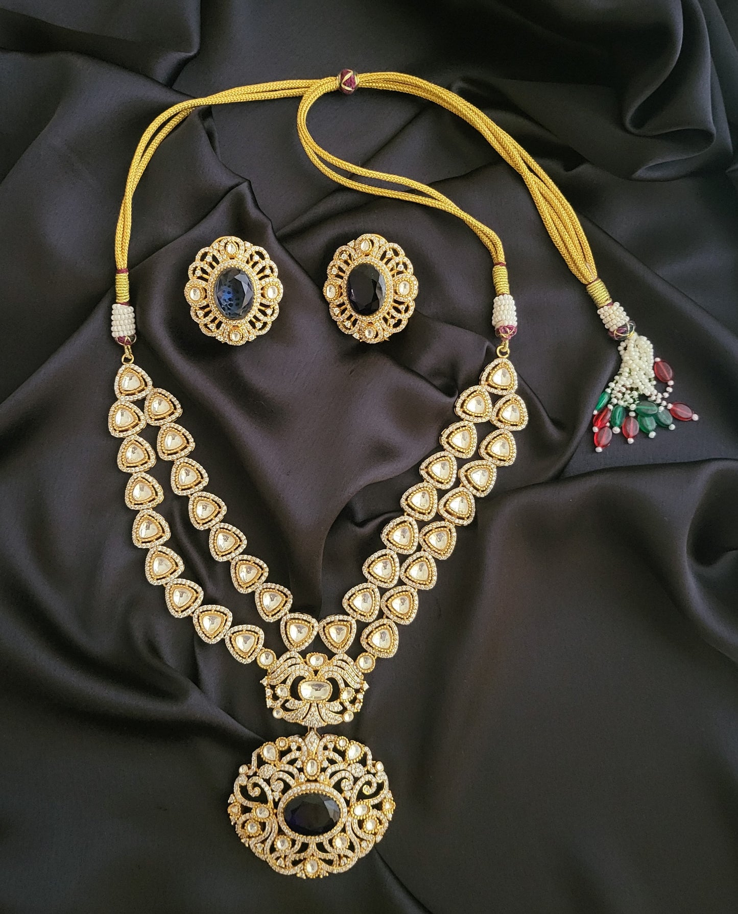 Premium celebrity Inspired Uncut Polki Kundan with Doublet Stone Necklace  Set