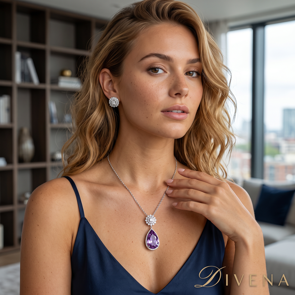 Myla CZ Tear Drop Crystal Pendant Set