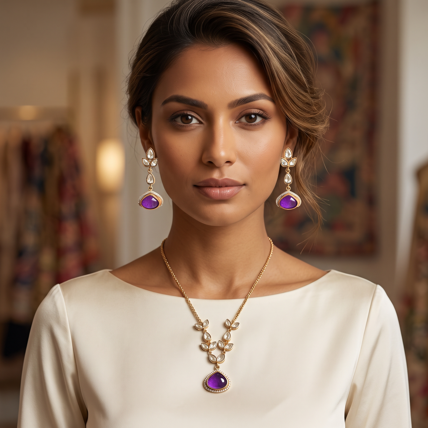 Estrella Moissanite Polki Doublet Stone Necklace Set