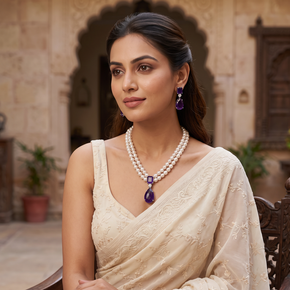 Sydney Pearl Necklace with Doublet Stone