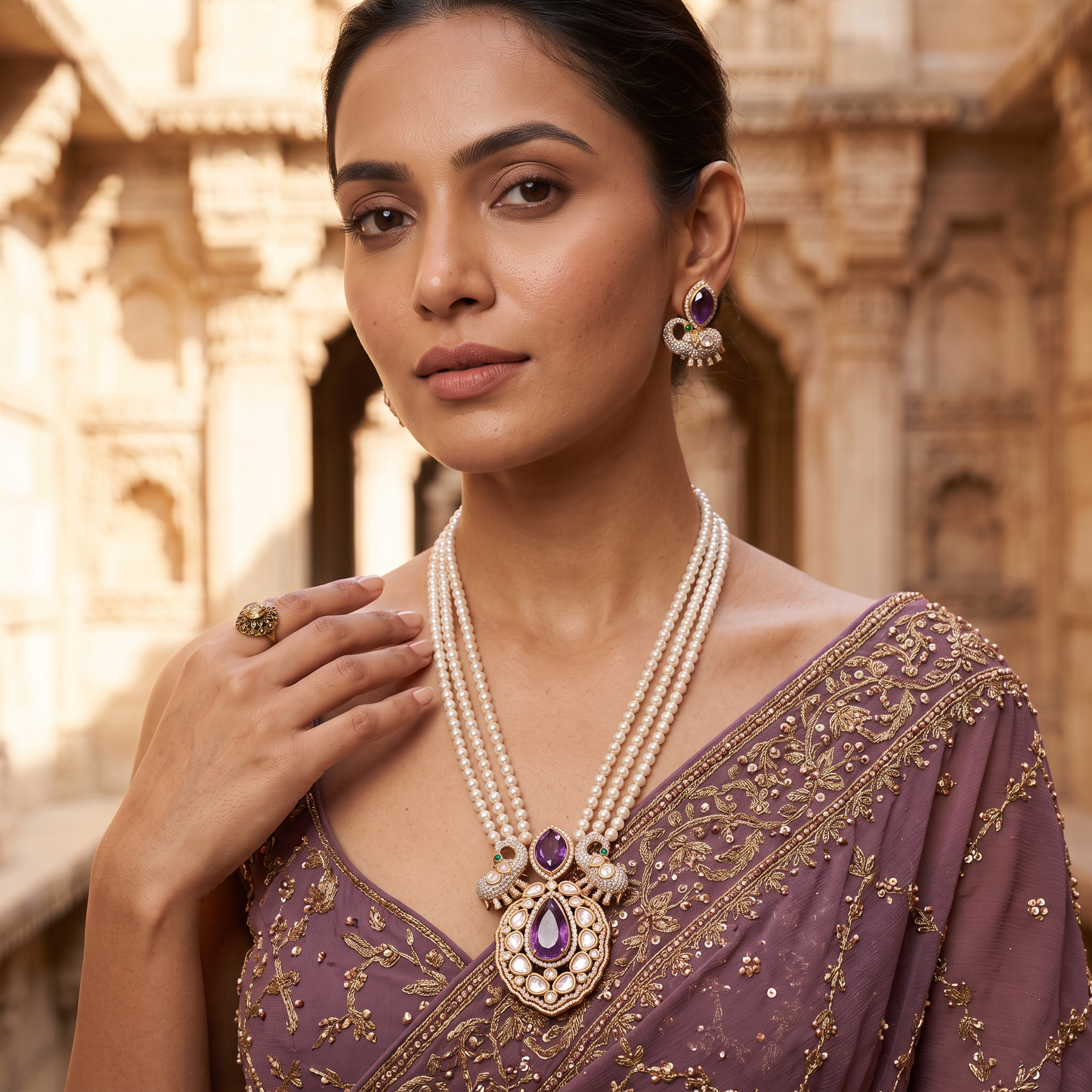 Veronica Doublet Stone Pearl Necklace Set