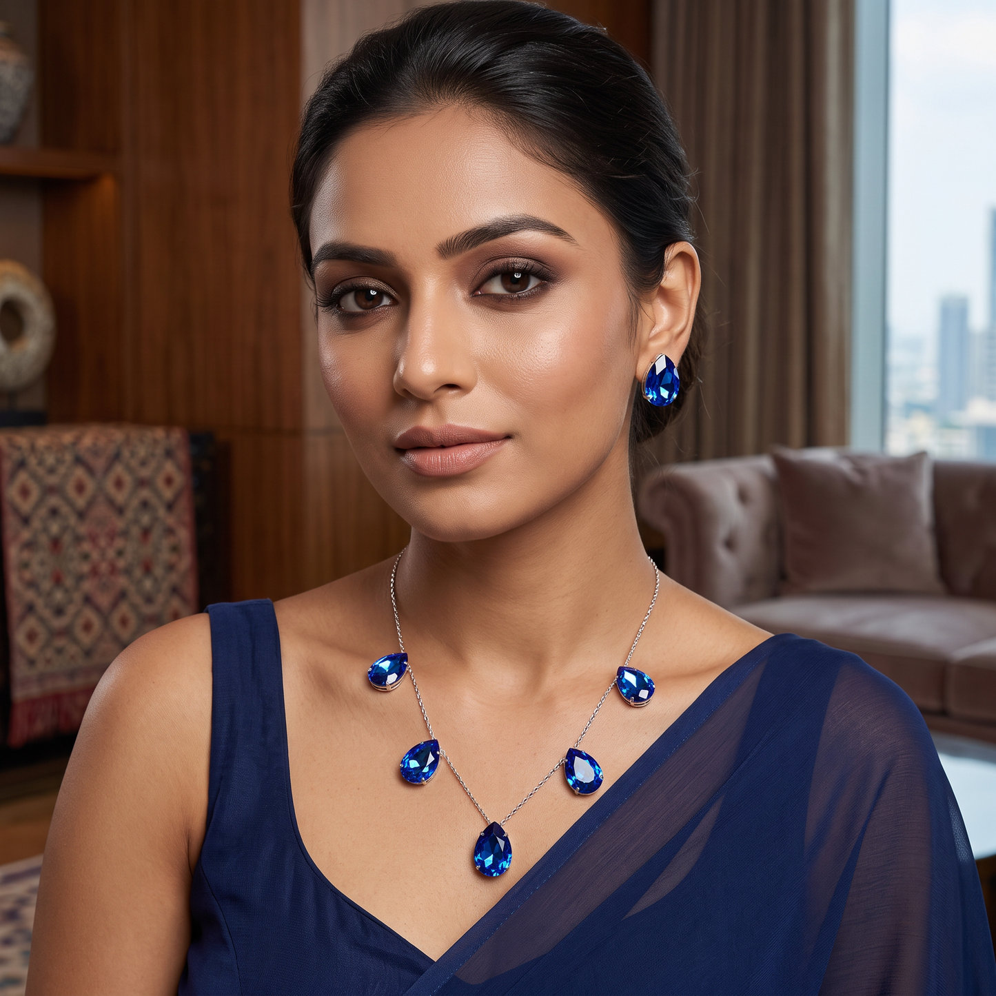 Mildred Crystal Tear Drop Necklace Set