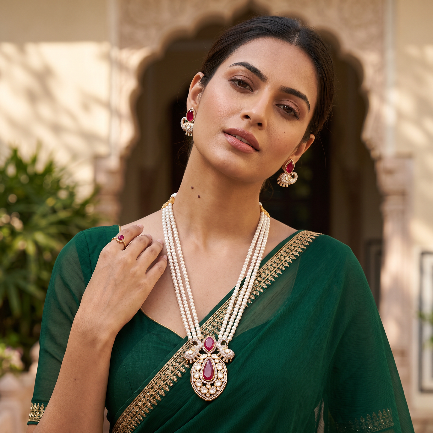 Veronica Doublet Stone Pearl Necklace Set
