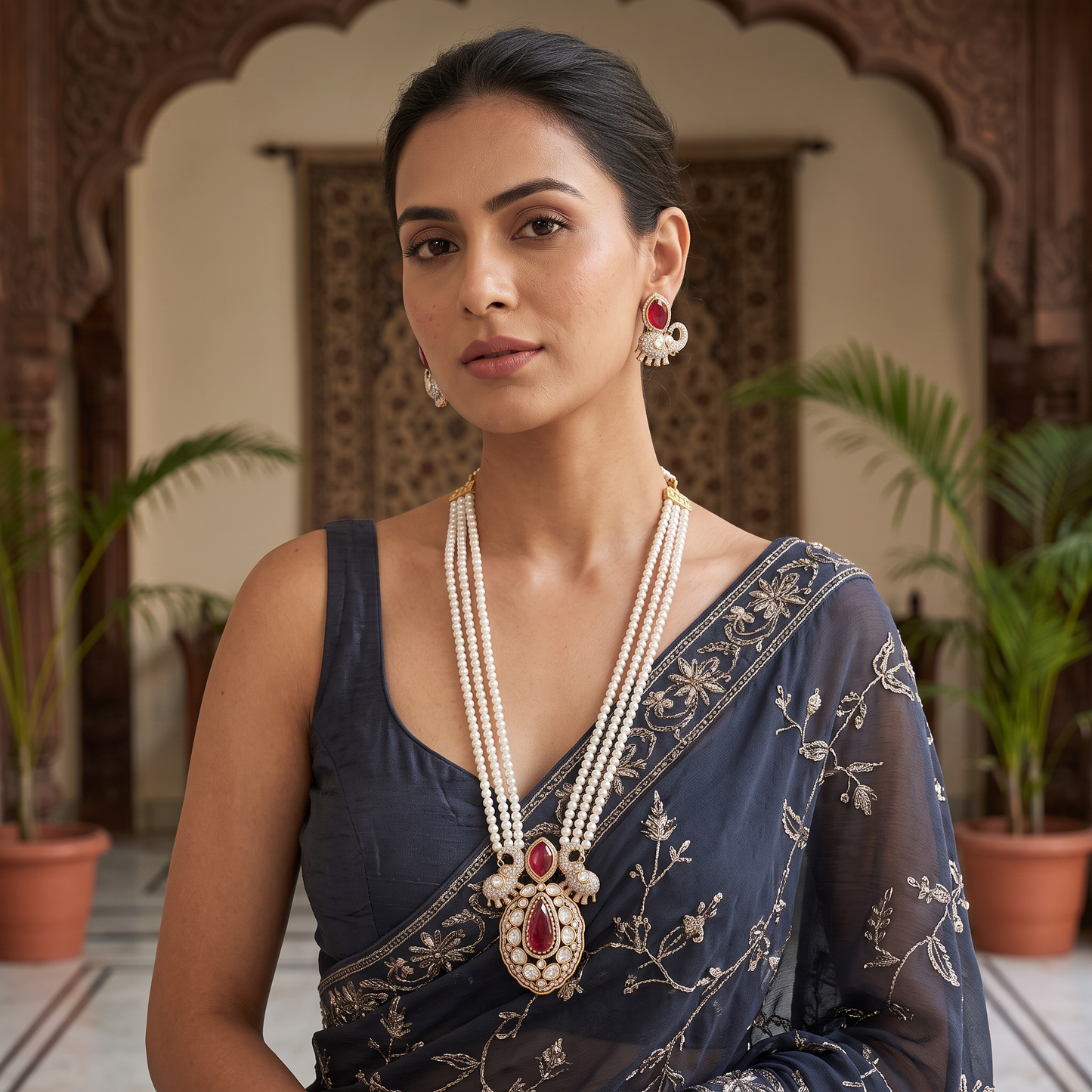 Veronica Doublet Stone Pearl Necklace Set