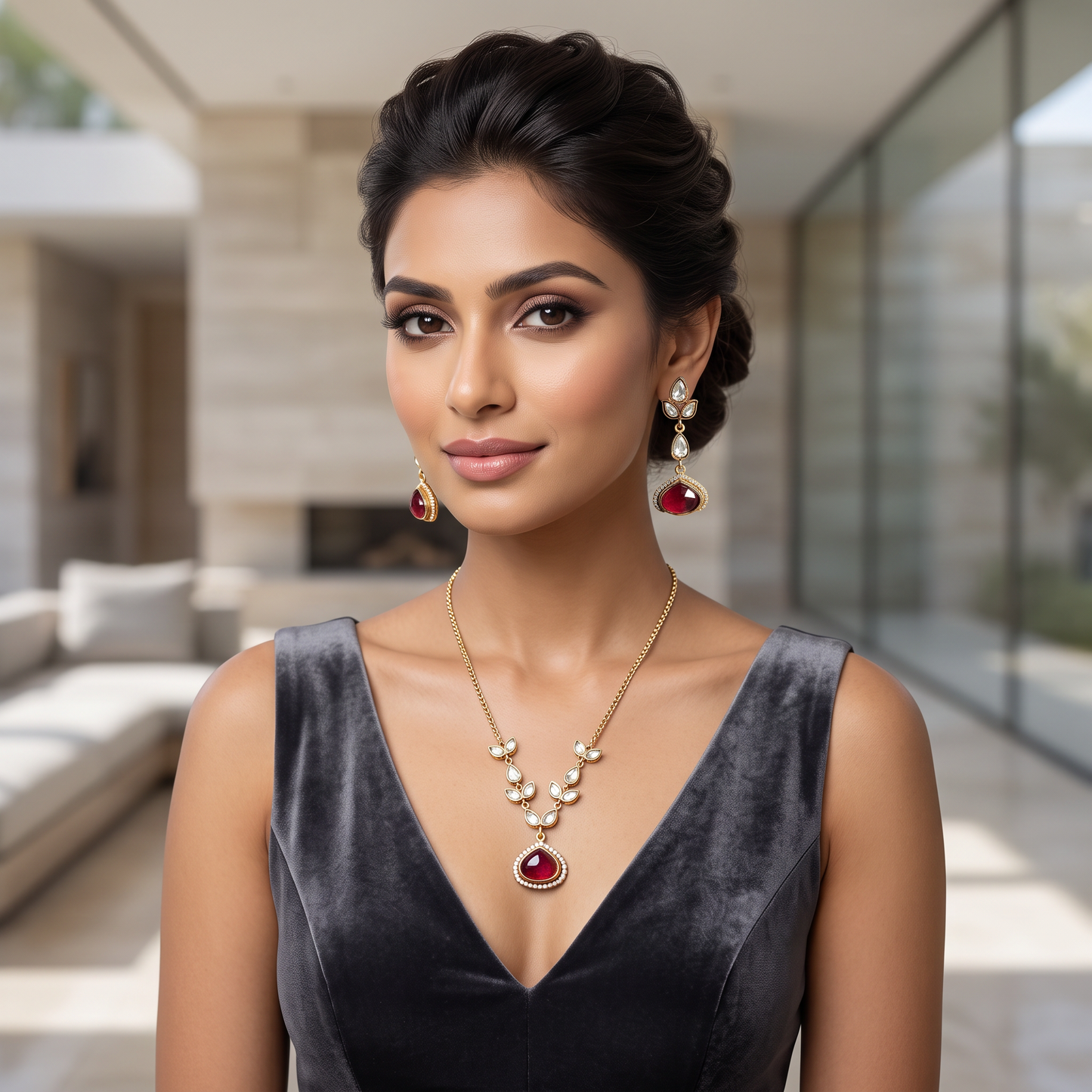 Estrella Moissanite Polki Doublet Stone Necklace Set