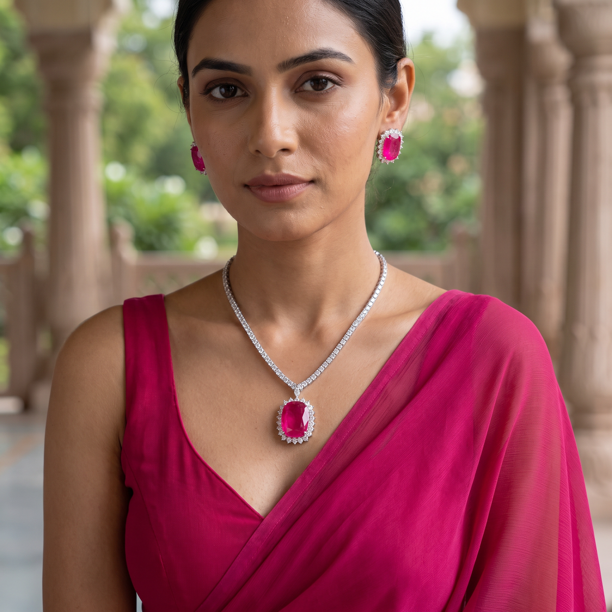 Phoenix Doublet Stone AD Necklace with  Doublet Studs