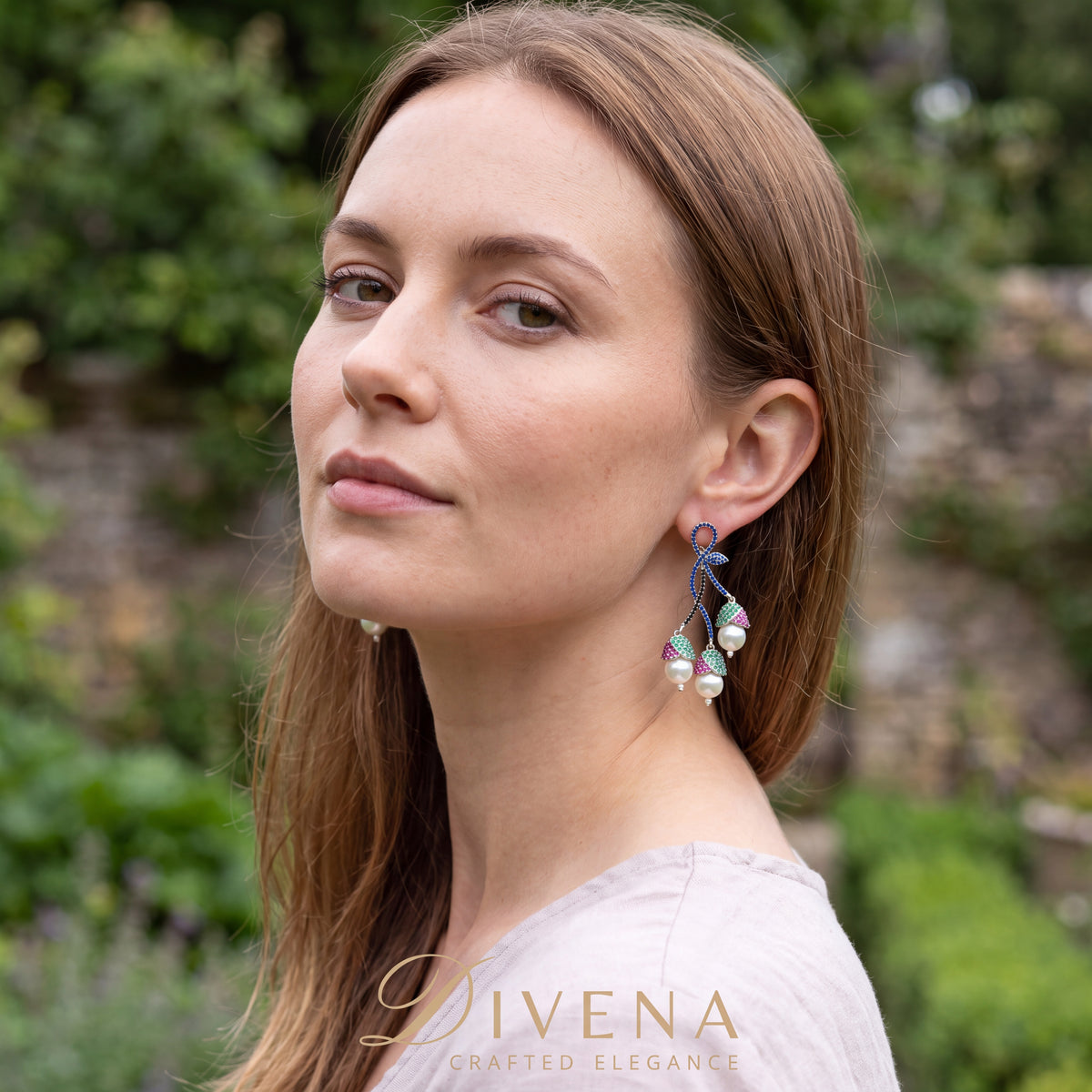 Sophia Pave Setting Zircons Pearl Dangle Earrings