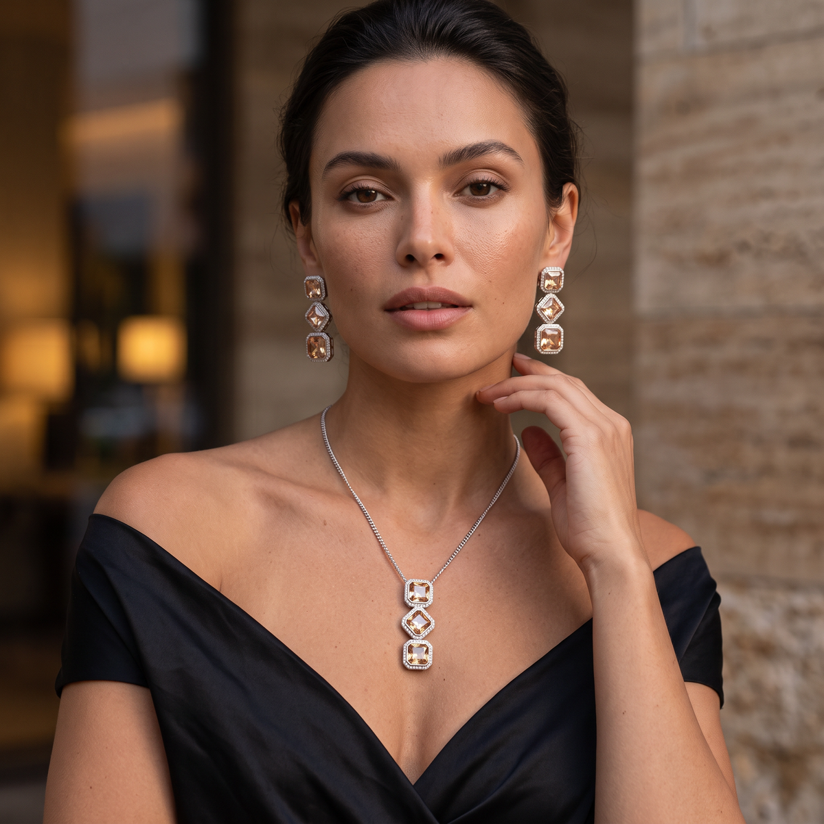 Rebecca Crystal Pendant Set
