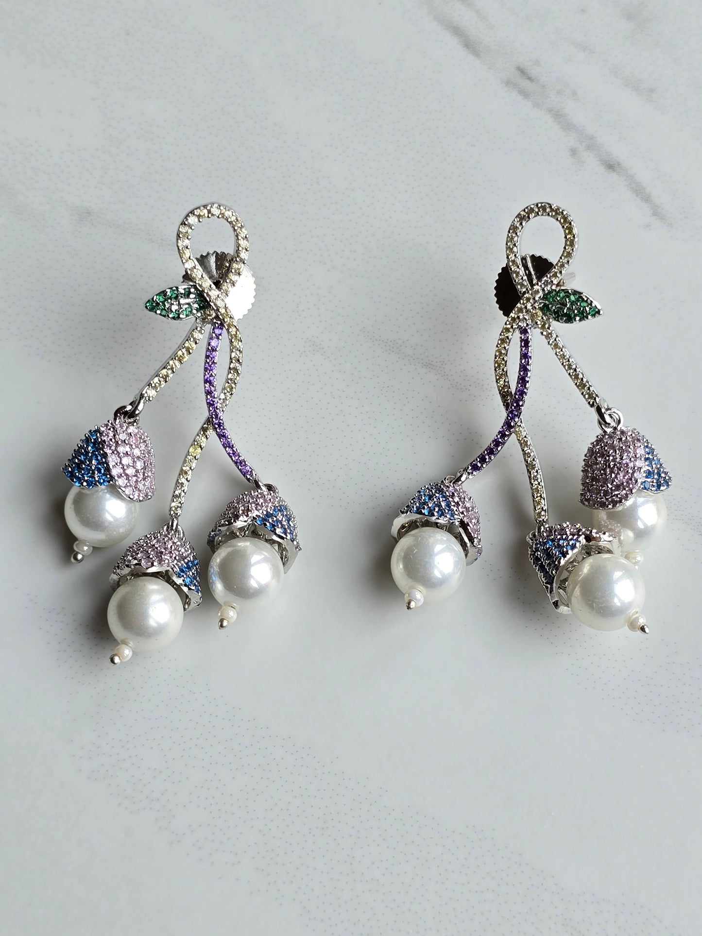 Sophia Pave Setting Zircons Pearl Dangle Earrings