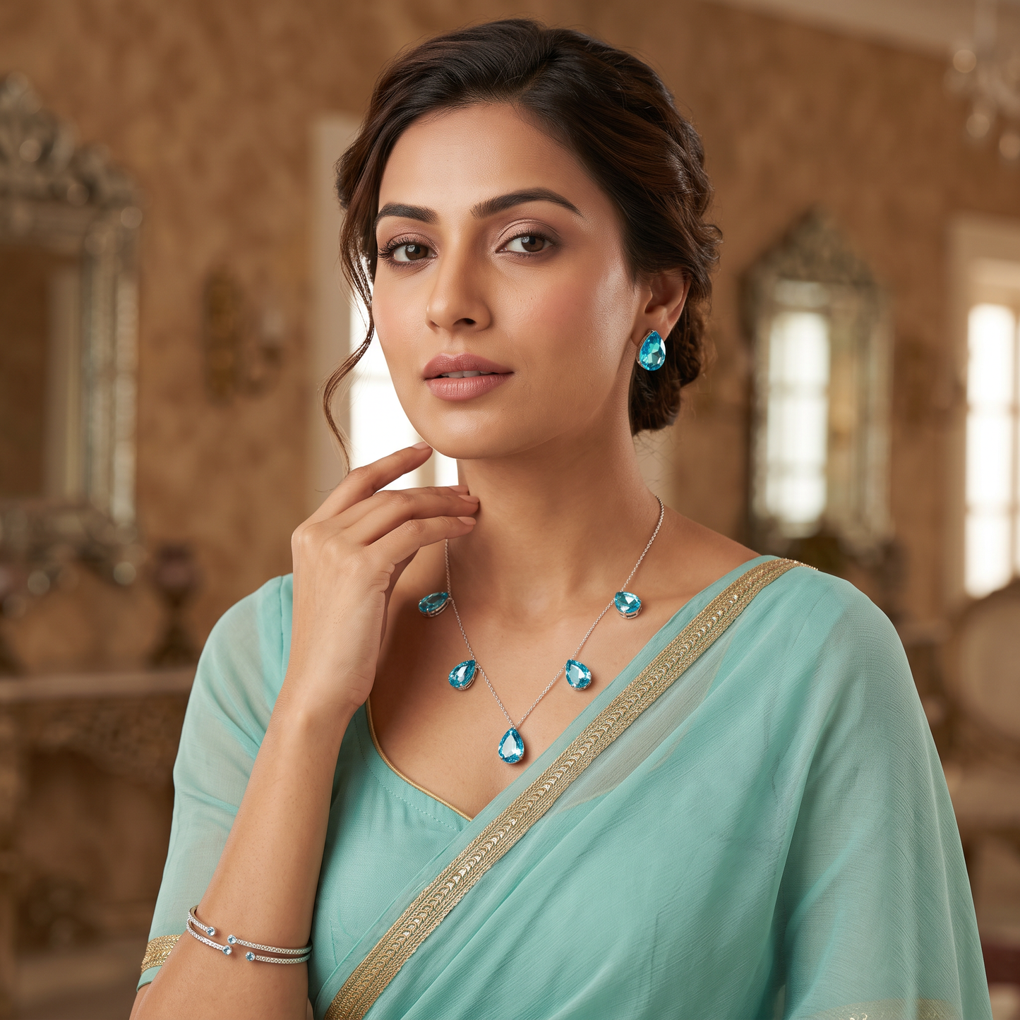 Mildred Crystal Tear Drop Necklace Set