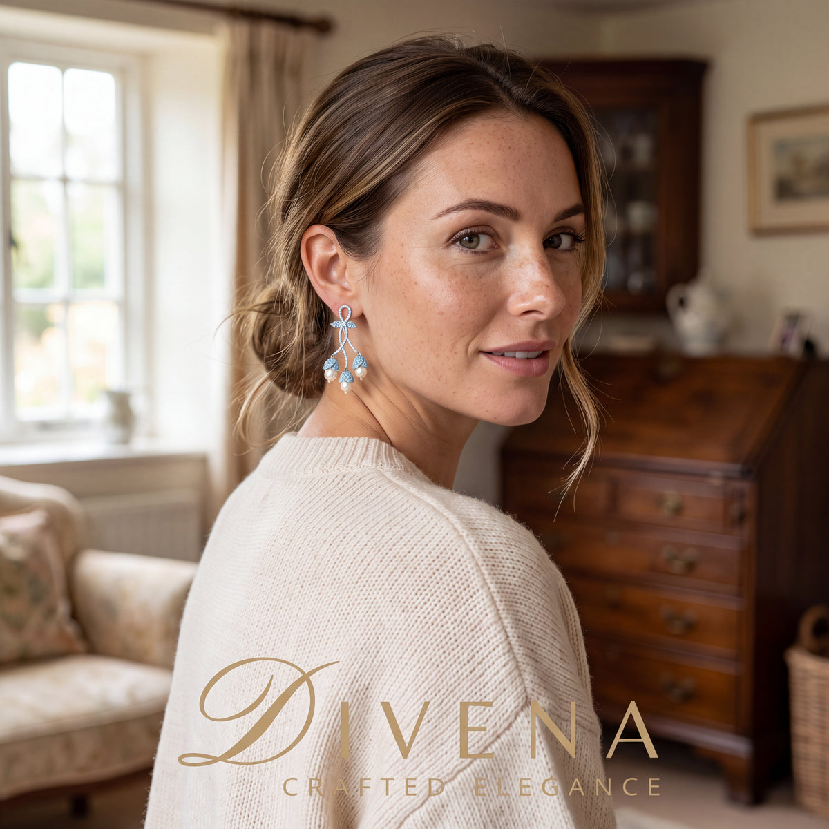 Sophia Pave Setting Zircons Pearl Dangle Earrings