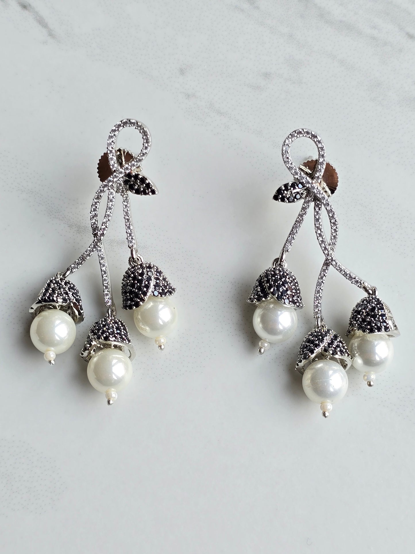 Sophia Pave Setting Zircons Pearl Dangle Earrings