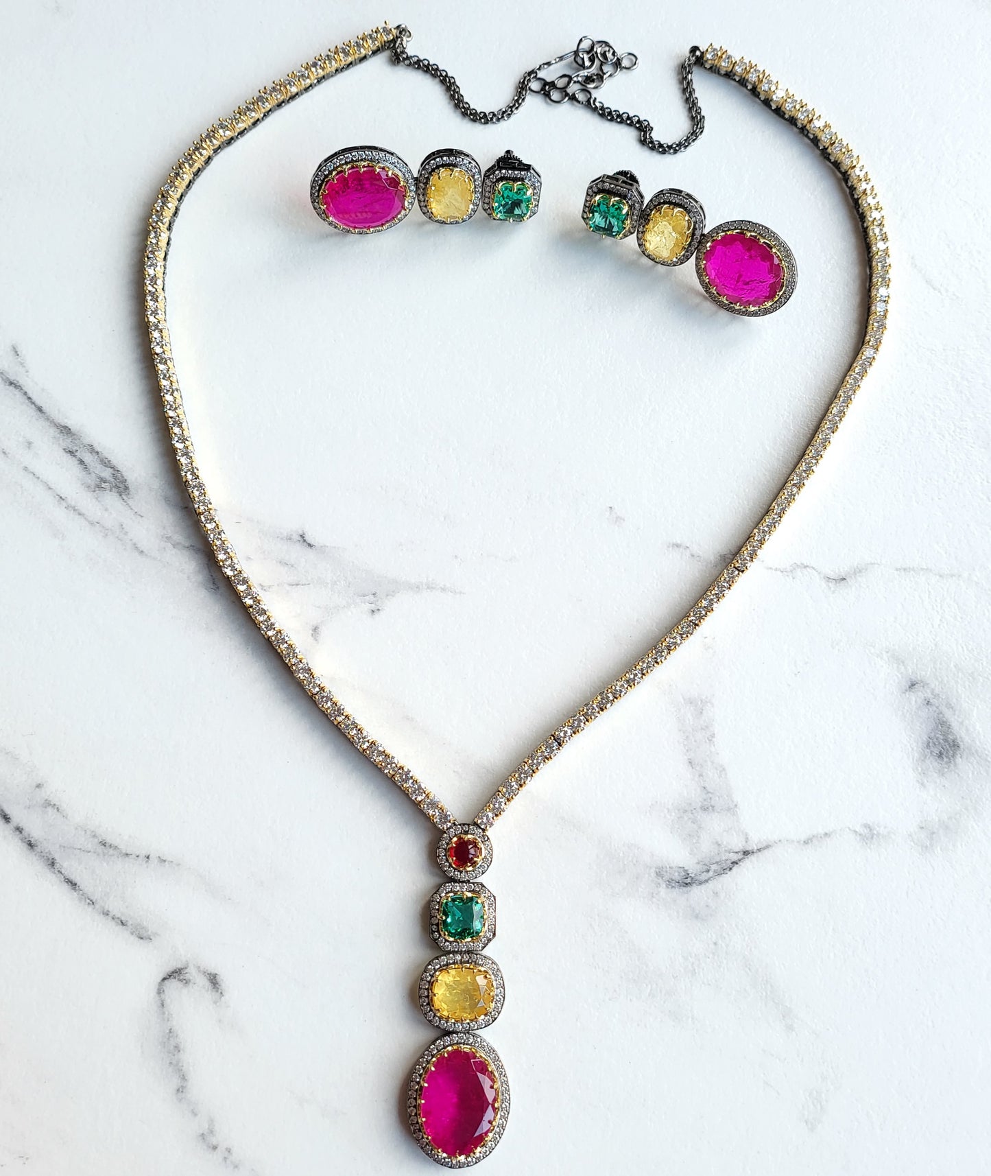 Shayel Multicoloured Long Doublet Necklace Set