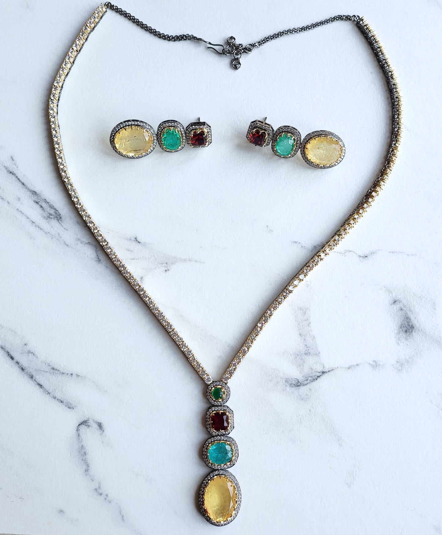 Shayel Multicoloured Long Doublet Necklace Set