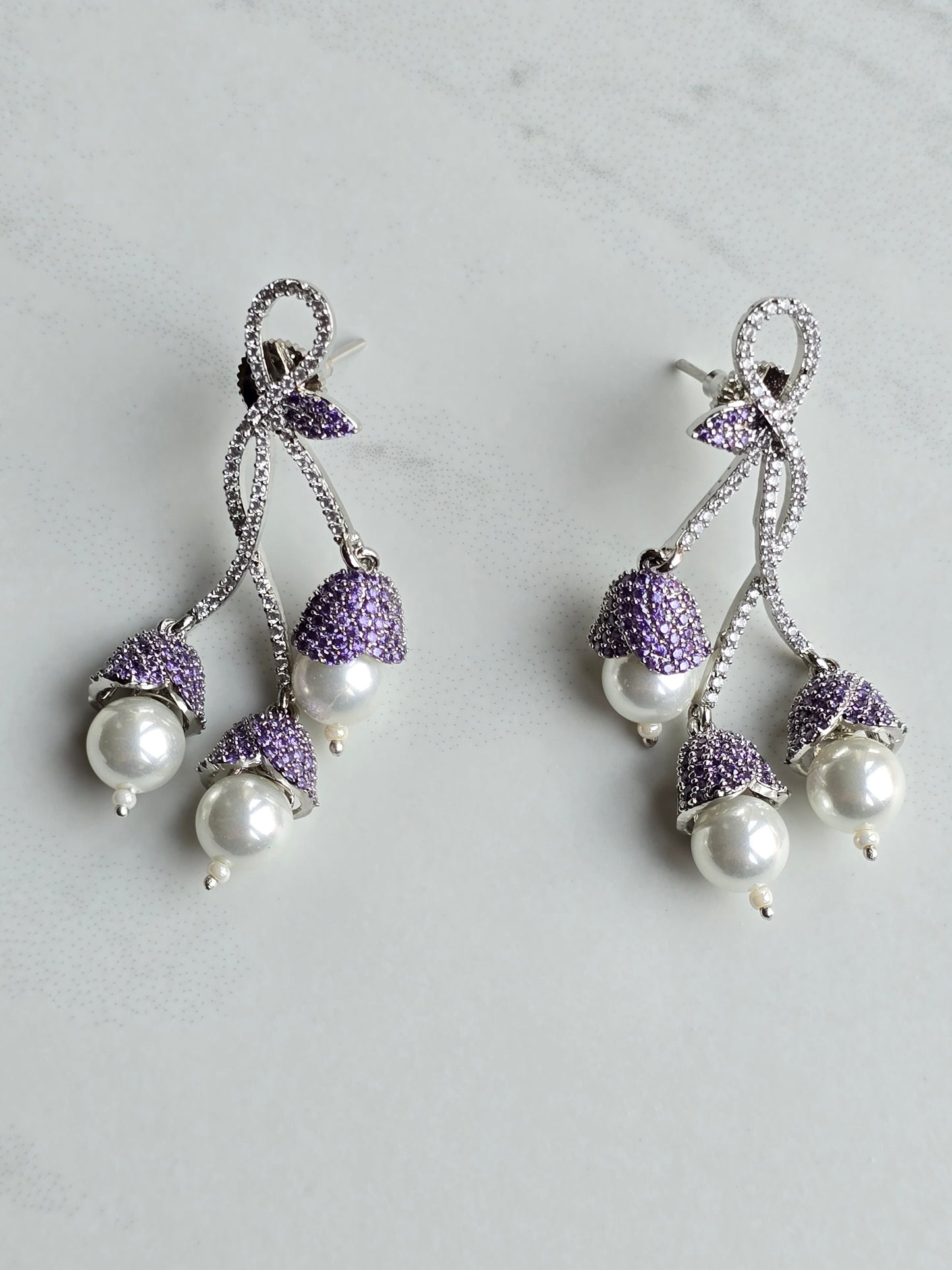 Sophia Pave Setting Zircons Pearl Dangle Earrings