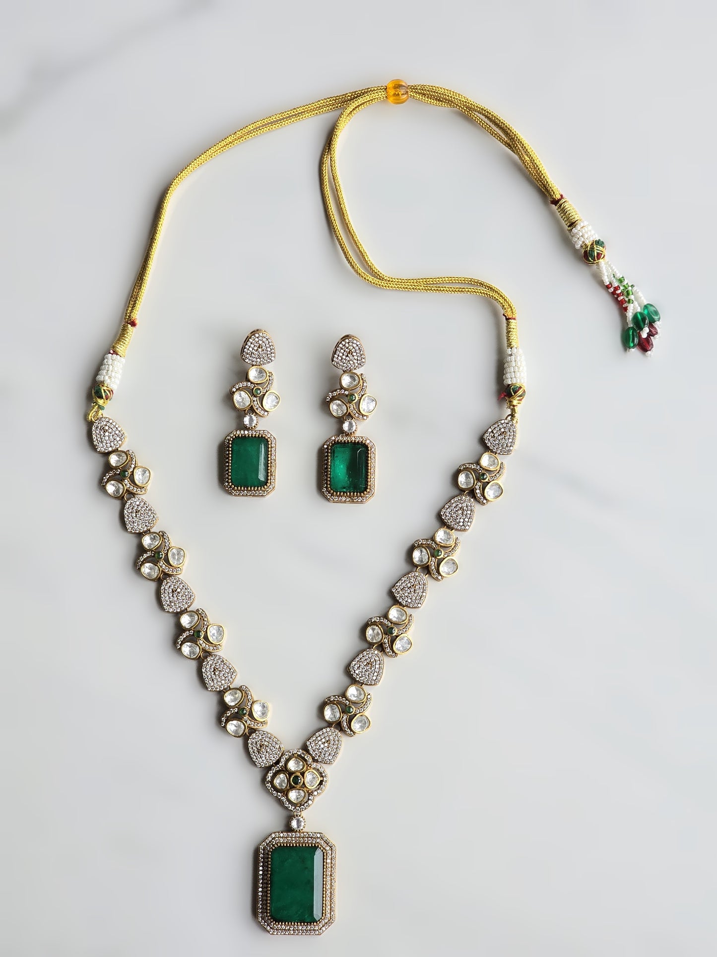 Sierra Polki CZ Necklace Set with Doublet Stone