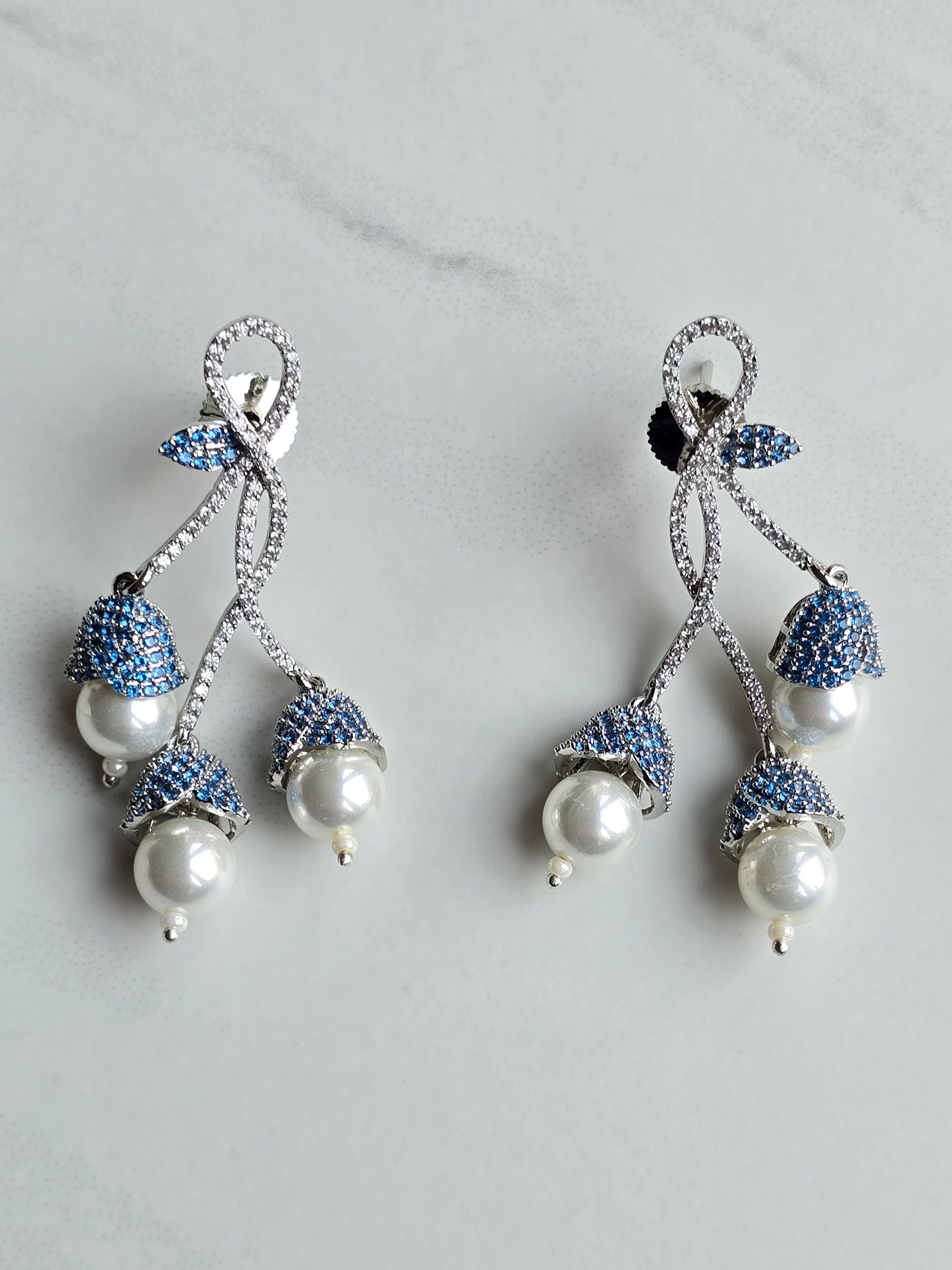 Sophia Pave Setting Zircons Pearl Dangle Earrings