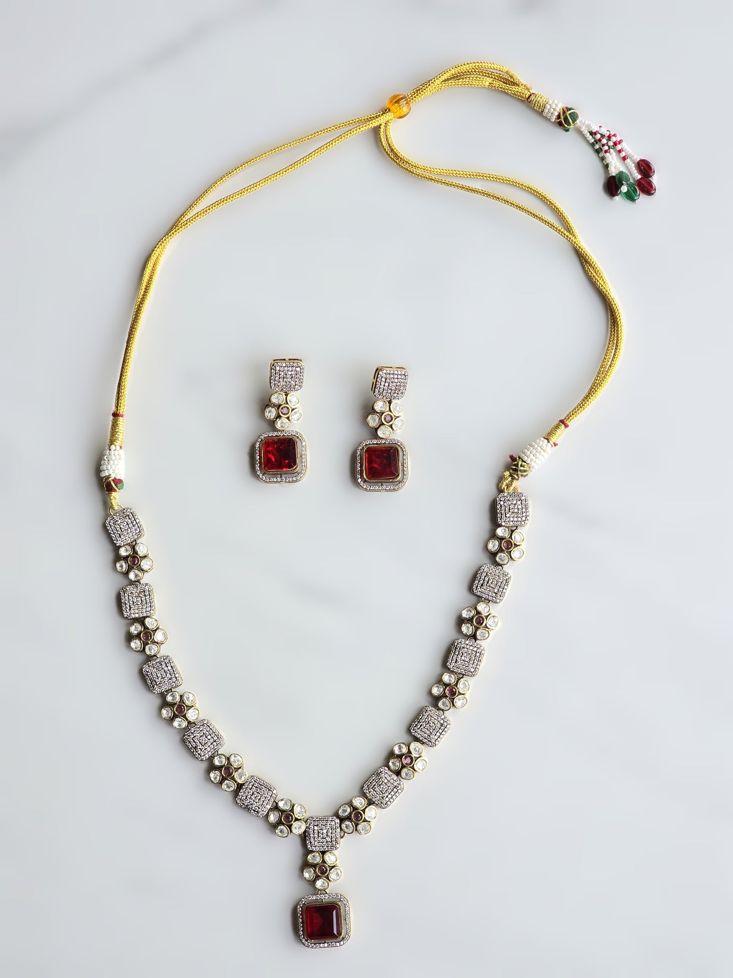 Simran Polki CZ Necklace Set with Doublet Stone