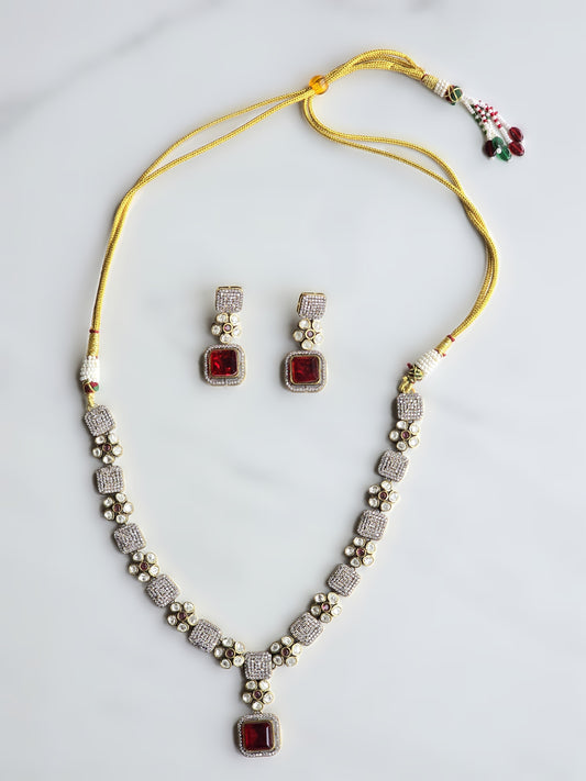 Simran Polki CZ Necklace Set with Doublet Stone