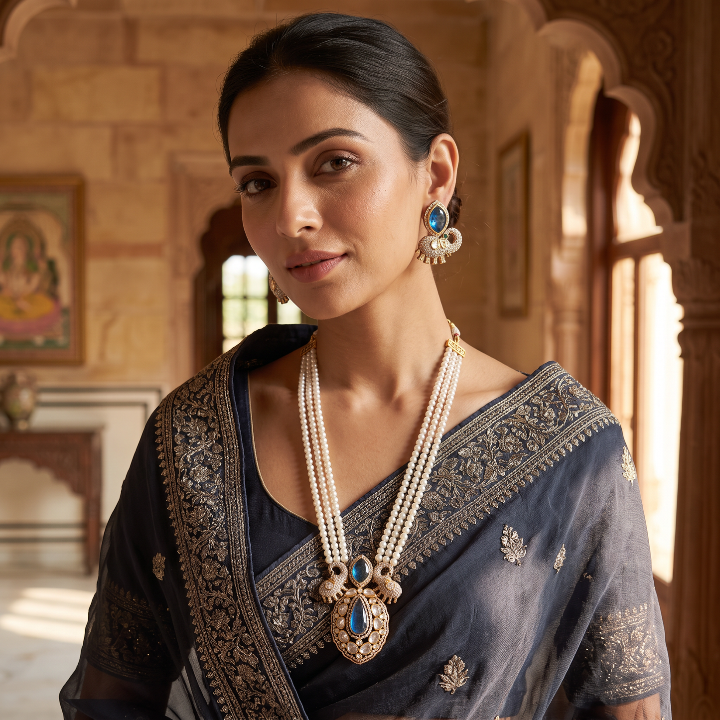 Veronica Doublet Stone Pearl Necklace Set