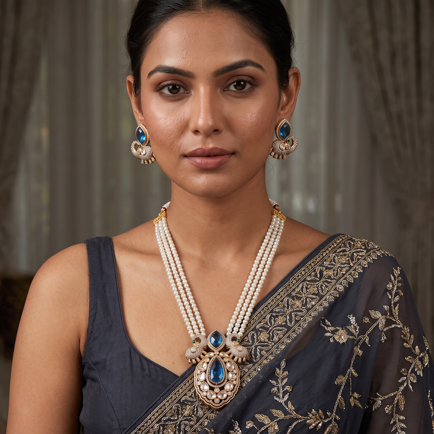 Veronica Doublet Stone Pearl Necklace Set