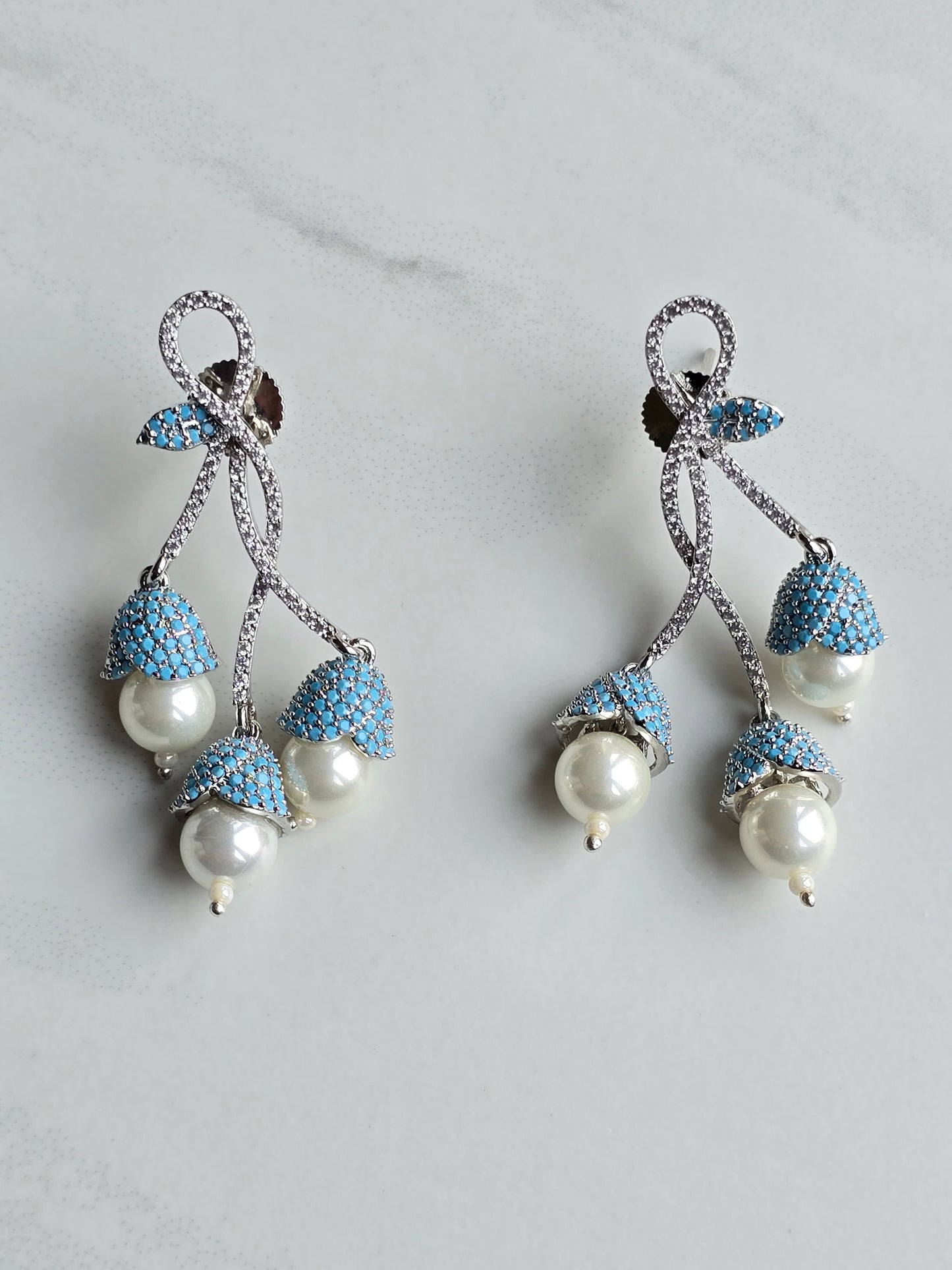 Sophia Pave Setting Zircons Pearl Dangle Earrings