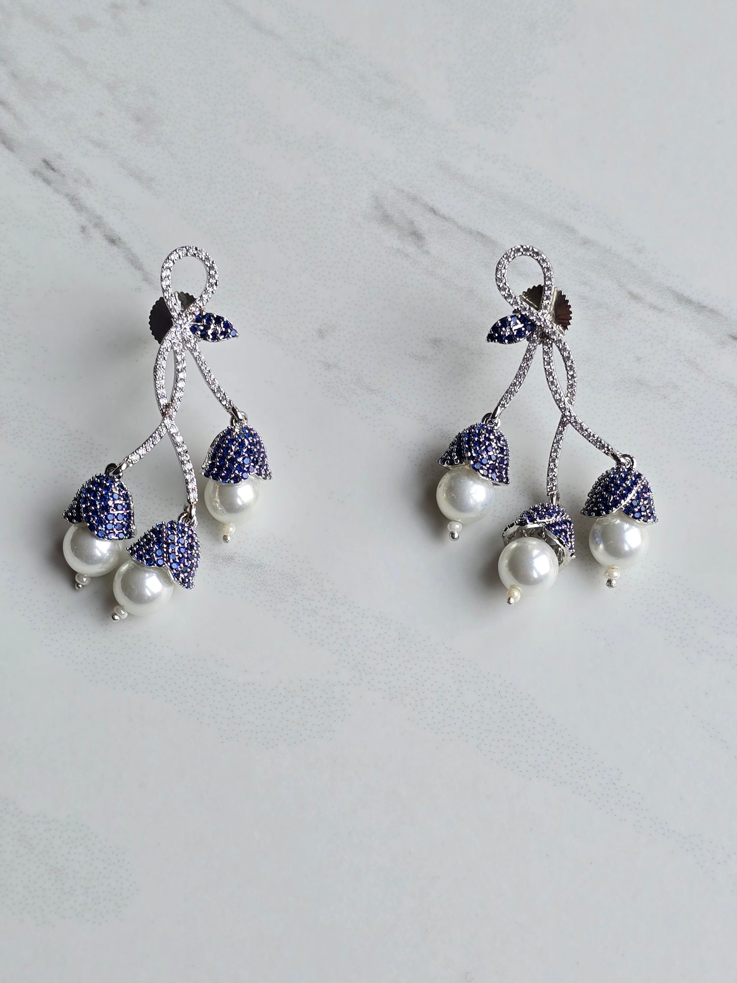 Sophia Pave Setting Zircons Pearl Dangle Earrings