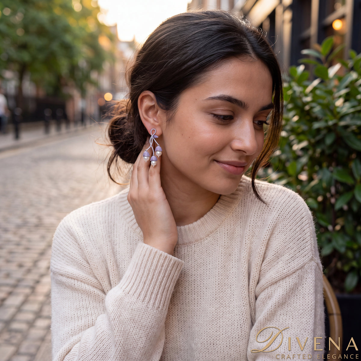 Sophia Pave Setting Zircons Pearl Dangle Earrings