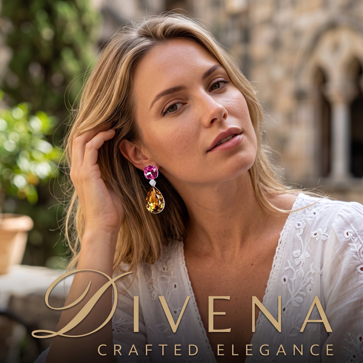 Ivy Dual Tone Crystal Dangle Earrings