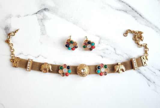 Berkley Vintage Navratan Fusion Choker Necklace Set