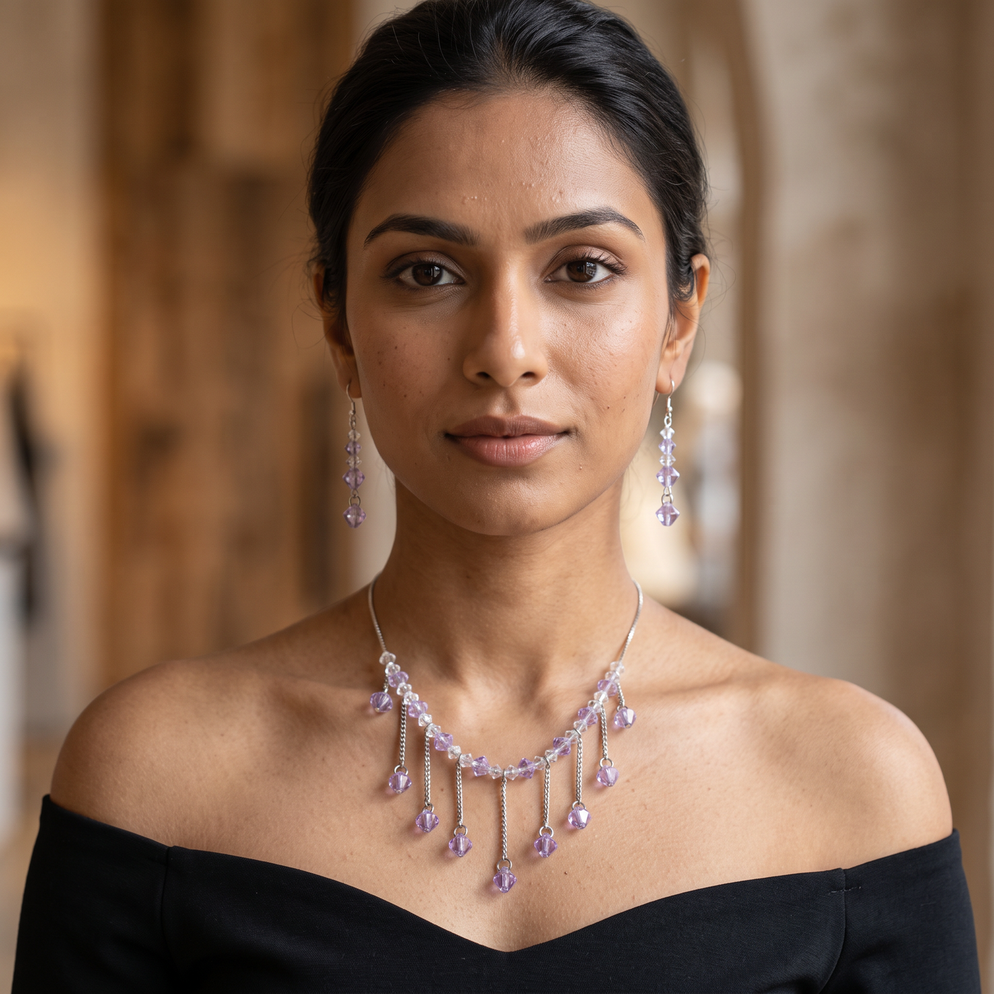 Viola Bicone Crystal Beads Necklace