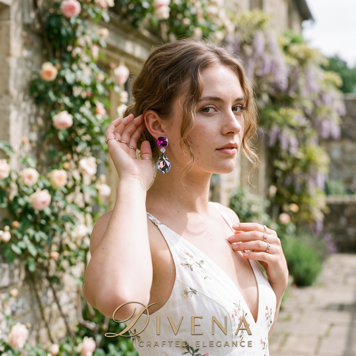 Ivy Dual Tone Crystal Dangle Earrings