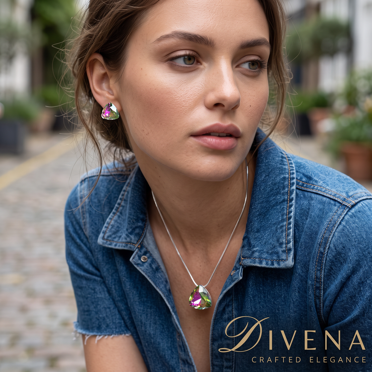 Lyra Solitaire Crystal Pendant Set – Divena handcrafted Indian jewellery