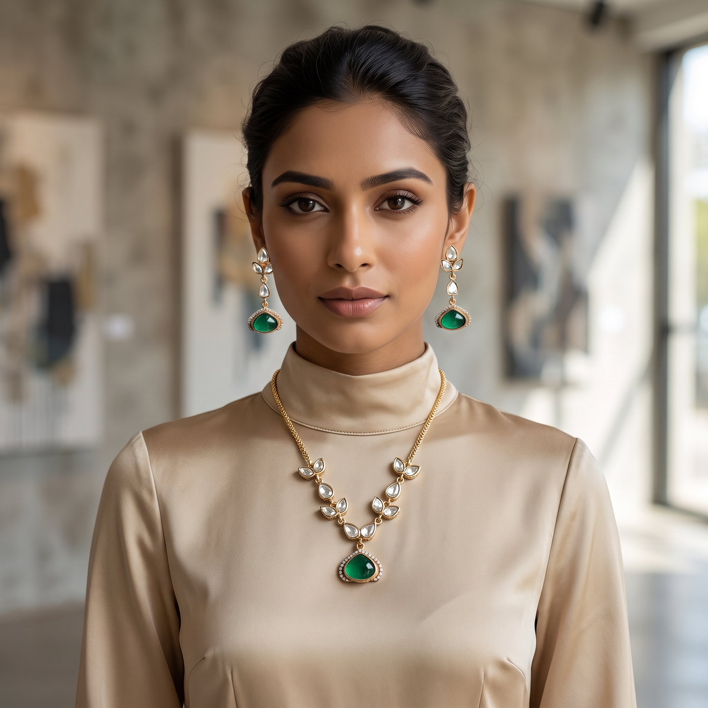Estrella Moissanite Polki Doublet Stone Necklace Set